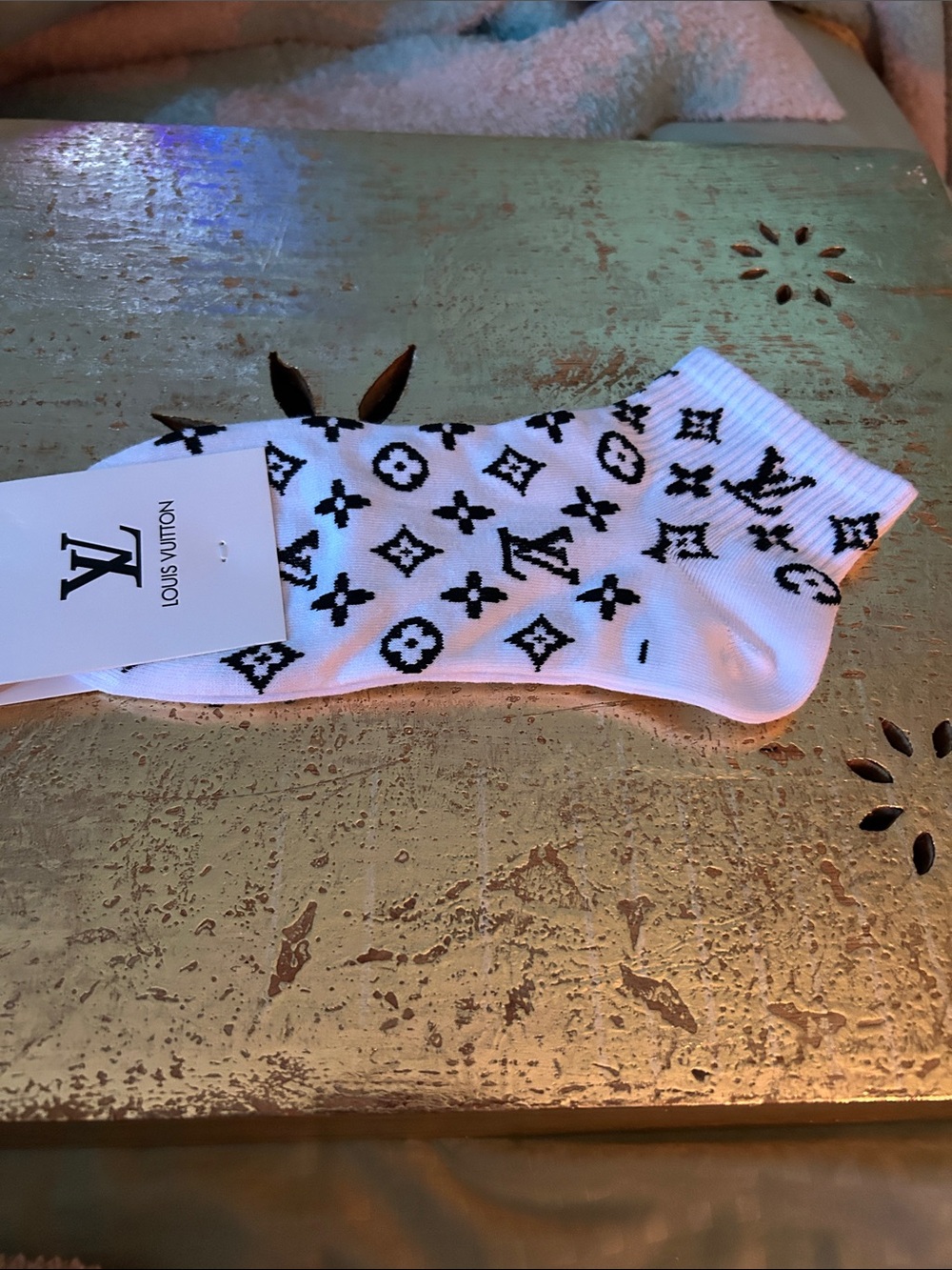 Louis Vuitton White and Black Monogram Low-Cut Socks